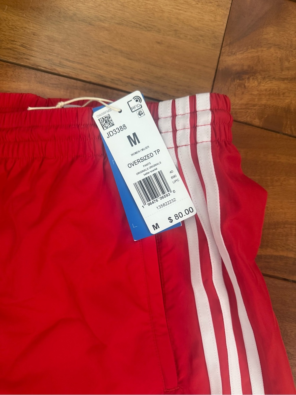 adidas Red Track Pants with White Three-Stripes - Picture 3 of 4